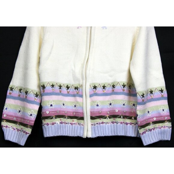 NWT 2005 Gymboree Winter Princess Zip Cardigan Sweater White Flower Stripes Chev - Picture 3 of 6